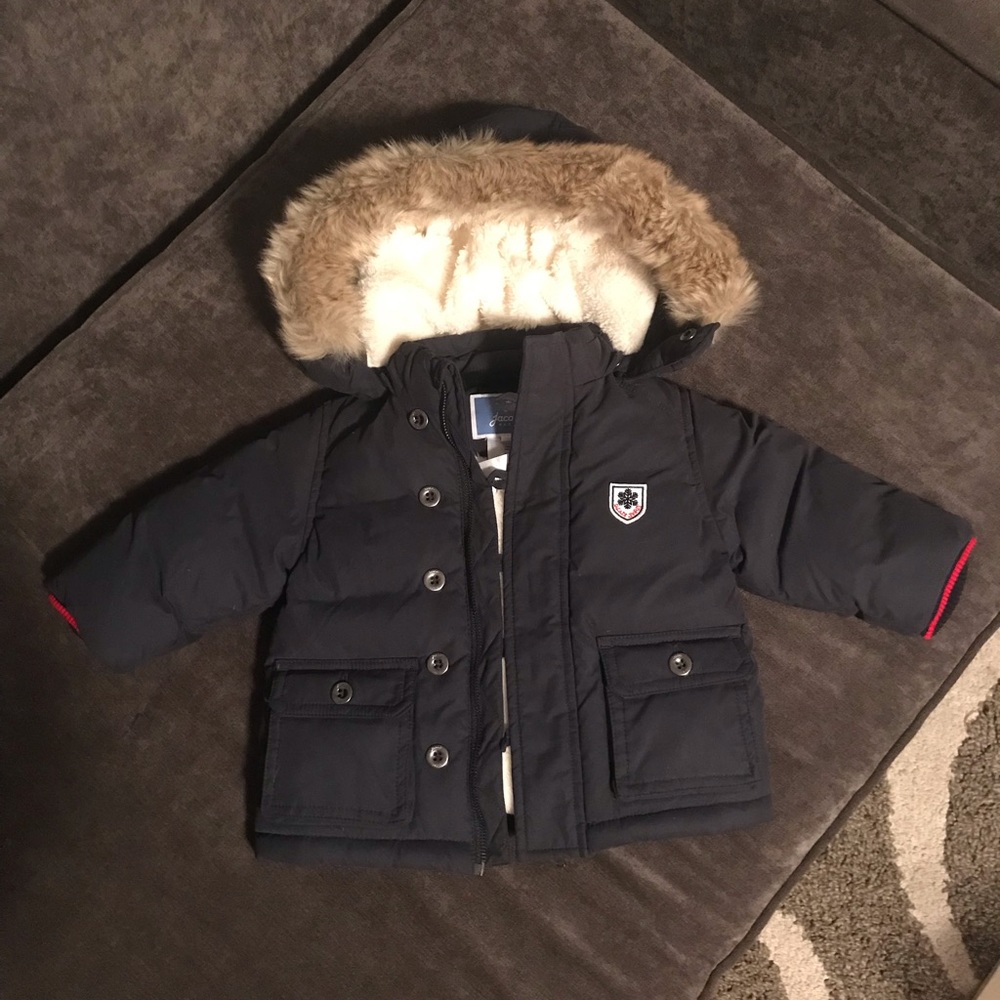 Jacadi Boys Label Parka Raincoat 6M Navy Blue